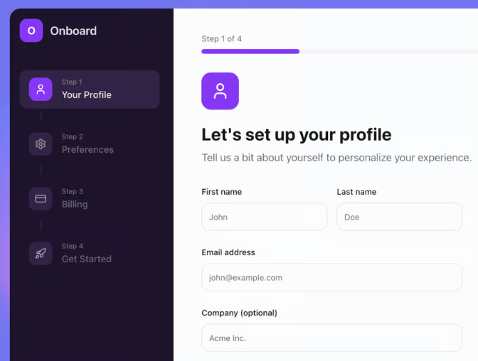 Exempel på klickbar prototyp – onboarding-flöde